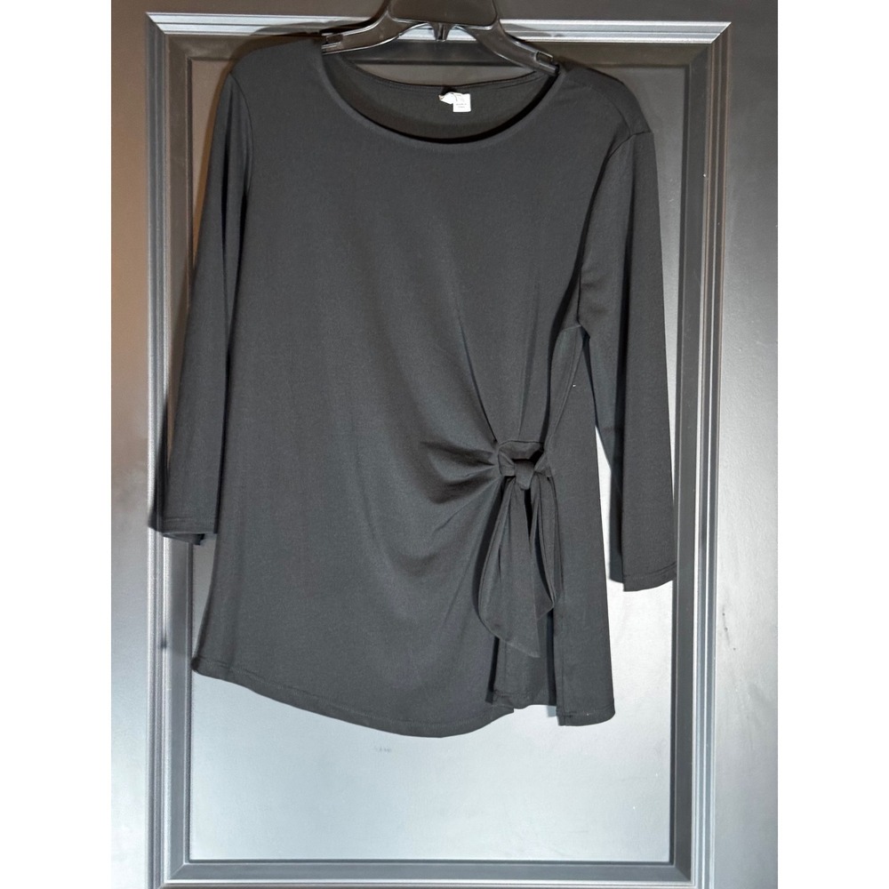 Elle Black Tie Front 3/4 Sleeve Tunic Top Women's Size L‎